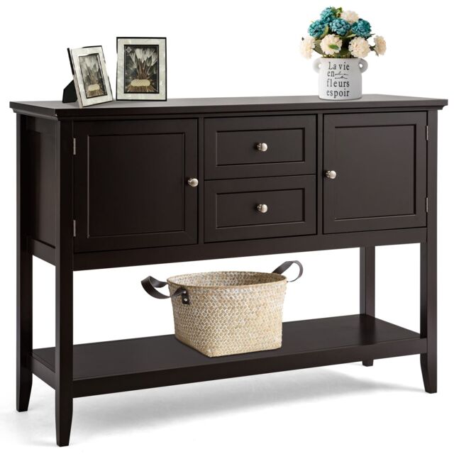 Costway Console Sofa Table Narrow Entryway Table W/ 2 Drawers & 2 Cabinets in Brown - image 1
