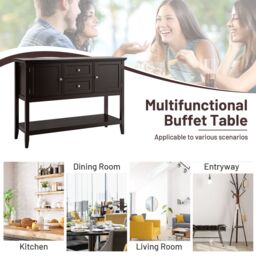 Costway Console Sofa Table Narrow Entryway Table W/ 2 Drawers & 2 Cabinets in Brown - thumbnail 6