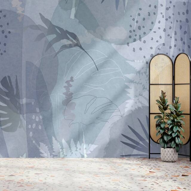 Superfresco Easy Abstract Leaf Indigo Print To Order 3m x 2.8m Mural in Purple - image 1