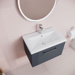 Balterley Wall Hung 1 Drawer Vanity Unit - Mid-Edge Basin 600mm, Satin Dark Grey - thumbnail 3