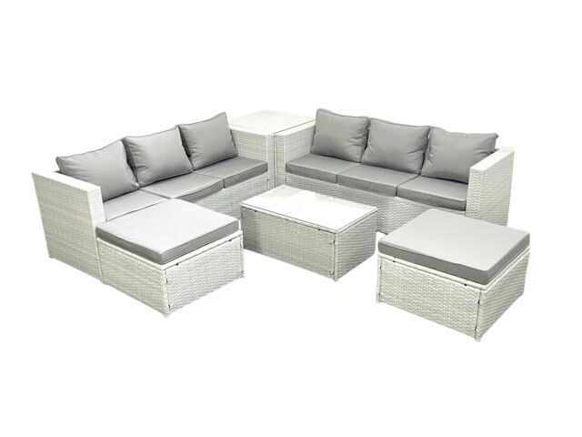 Fimous Garden Outdoor PE Rattan Furniture Set 8 Seater Rattan Garden Sofa Set with 2 Big Footstools Side Table Light Grey Mixed - image 1