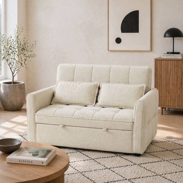 Wyld Haus Noel Cream 3 in 1 Two Seater Sofa Bed Adjustable Back & Cushions - image 1