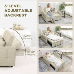 Wyld Haus Noel Cream 3 in 1 Two Seater Sofa Bed Adjustable Back & Cushions - thumbnail 5