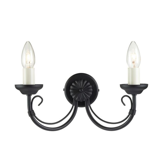 Loops Twin Wall Light Gothic Style Wire Bound Arm Ivory Candle Tube Black LED E14 60W