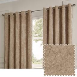 Paoletti Lustre Velvet Fully Lined Eyelet Curtain Pair in Beige - Size: 229 cm width x 229 cm drop - thumbnail 1