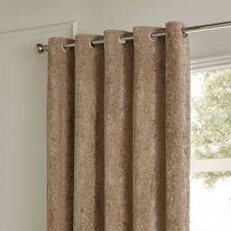 Paoletti Lustre Velvet Fully Lined Eyelet Curtain Pair in Beige - Size: 229 cm width x 229 cm drop - thumbnail 3