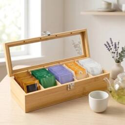 VOGREX Bamboo Multi-Compartment Tea & Spice Storage Box in Beige - thumbnail 4