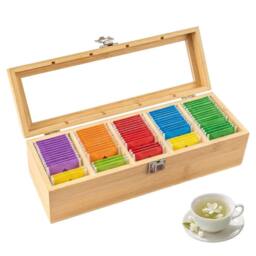 VOGREX Bamboo Multi-Compartment Tea & Spice Storage Box in Beige - thumbnail 1
