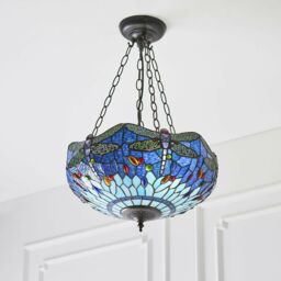 Loops Tiffany Glass Hanging Ceiling Pendant Light Blue Dragonfly 3 Lamp Shade i00108 in Clear - thumbnail 4