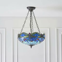 Loops Tiffany Glass Hanging Ceiling Pendant Light Blue Dragonfly 3 Lamp Shade i00108 in Clear - thumbnail 5