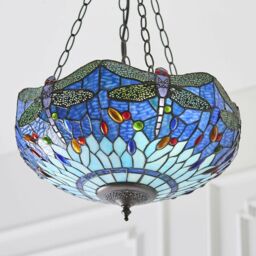 Loops Tiffany Glass Hanging Ceiling Pendant Light Blue Dragonfly 3 Lamp Shade i00108 in Clear - thumbnail 3