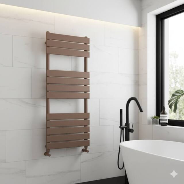 Bathroom Kingdom Queenstown Brushed Bronze Designer Heated Towel Rail 1200x450mm in Brown - image 1