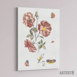 "Artery8 Rose Flowers Butterflies & a Snail Teyler Canvas Wall Art in White - Size: W18"" x H24""" - thumbnail 2