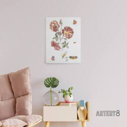 "Artery8 Rose Flowers Butterflies & a Snail Teyler Canvas Wall Art in White - Size: W18"" x H24""" - thumbnail 3