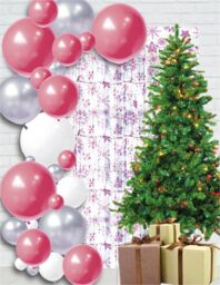 Netagon Shimmer Tinsel Curtain Christmas Snow Design 2M x 1M Pink - thumbnail 6