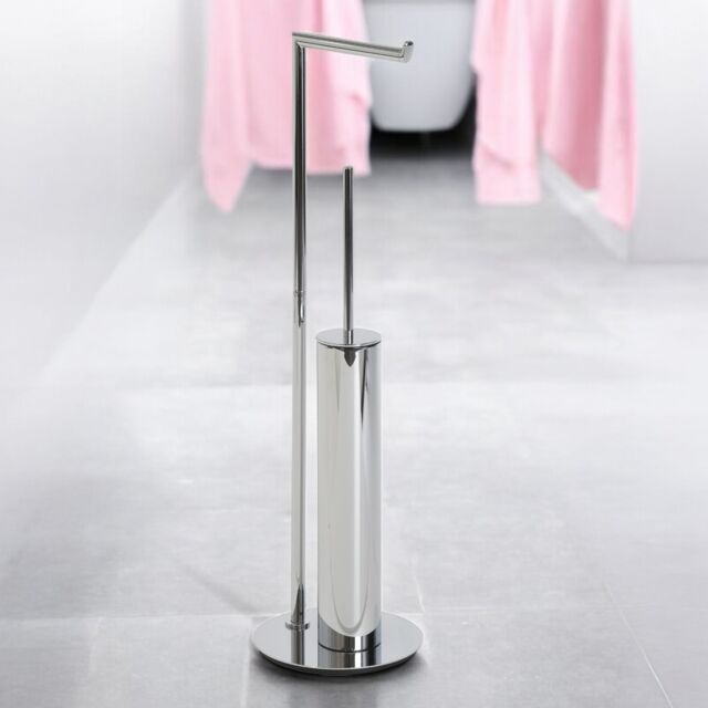 Showerdrape Belgravia Chrome Freestanding Toilet Roll Holder & Toilet Brush Combo in Silver - image 1