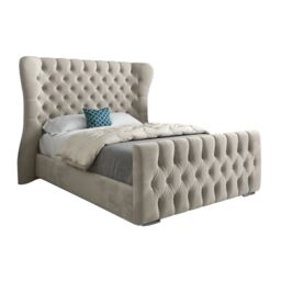 KDMD Parma Wide Curved Winged Upholstered Soft Velvet Cream Bed Frame - Size: Double - thumbnail 5