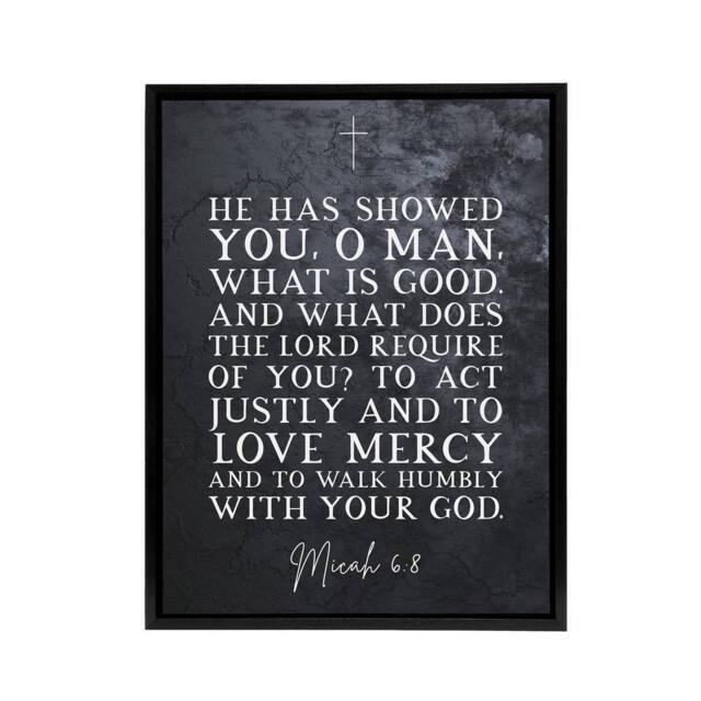 "Artery8 Micah 6 8 Love Mercy Walk Humbly Bible Quote Framed Canvas Wall Art Print in Grey - Size: W12"" x H16""" - image 1