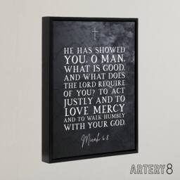 "Artery8 Micah 6 8 Love Mercy Walk Humbly Bible Quote Framed Canvas Wall Art Print in Grey - Size: W12"" x H16""" - thumbnail 2