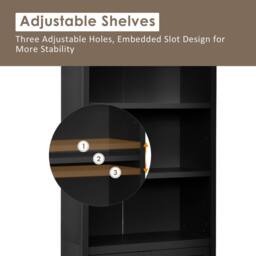 Costway Wooden Tall Bookcase 3-Tier Shelving Storage Cabinet 2 Doors Display Organizer in Black - thumbnail 5