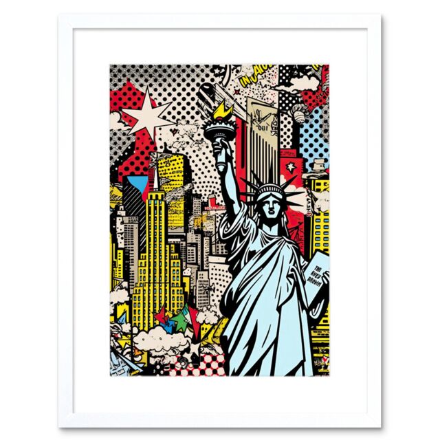 "Artery8 Wall Art Print New York City Skyline Statue of Liberty Pop Art Comic Book Style American Dream Artwork Framed 9X7 Inch - Size: W7"" x H9""" - image 1