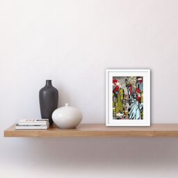 "Artery8 Wall Art Print New York City Skyline Statue of Liberty Pop Art Comic Book Style American Dream Artwork Framed 9X7 Inch - Size: W7"" x H9""" - thumbnail 2