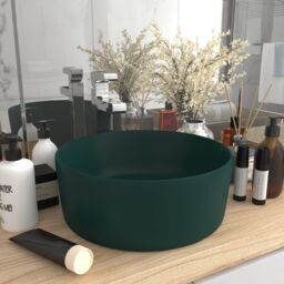 Berkfield Home Luxury Wash Basin Round Matt Dark Green 40x15 cm Ceramic