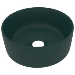 Berkfield Home Luxury Wash Basin Round Matt Dark Green 40x15 cm Ceramic - thumbnail 2