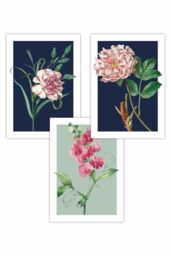 ARTZE Set of 3 Vintage Flowers Navy Blue & Sage Green Art Posters - Size: W50 cm x H70 cm - thumbnail 1