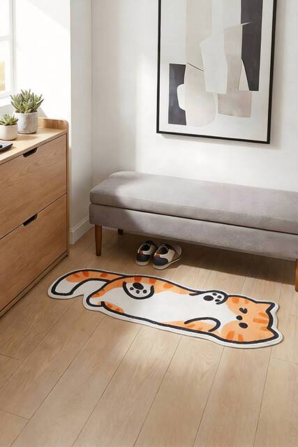 Living and Home Cartoon Cat Shaped Non-Slip Floor Mat Area Rug in Orange - Size: 40 cm x 120 cm - image 1