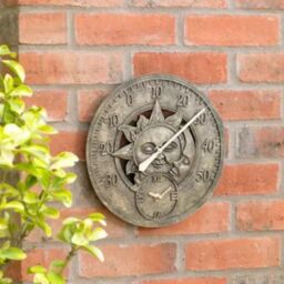 Marco Paul Bronze Sun & Moon 30cm Outside Clock & Thermometer for Garden - thumbnail 1