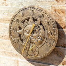 Marco Paul Bronze Sun & Moon 30cm Outside Clock & Thermometer for Garden - thumbnail 2