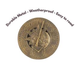 Marco Paul Bronze Sun & Moon 30cm Outside Clock & Thermometer for Garden - thumbnail 7