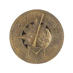 Marco Paul Bronze Sun & Moon 30cm Outside Clock & Thermometer for Garden - thumbnail 3