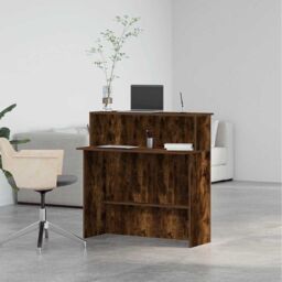 Berkfield Home Reception Desk Smoked Oak 100x40x104 cm Engineered Wood in Brown - Size: 100 x 40 x 104 cm - thumbnail 4