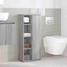 Berkfield Home Bathroom Cabinet with Roll Holder Grey Sonoma 39x22x90 cm - Size: 39 x 22 x 90 cm - thumbnail 3