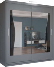 MN Furniture Basel Mirror Sliding Wardrobe - LED Light 120cm x 217cm in Grey - Size: 120 cm x 217 cm - thumbnail 2