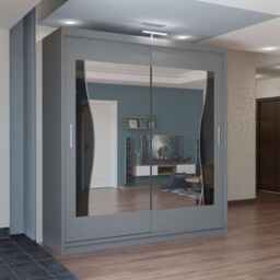 MN Furniture Basel Mirror Sliding Wardrobe - LED Light 120cm x 217cm in Grey - Size: 120 cm x 217 cm - thumbnail 1