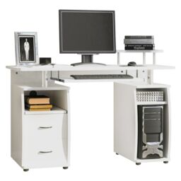 HOMCOM Computer Office Desk Table Workstation w/ Keyboard Tray, Drawer in White - thumbnail 2