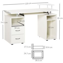HOMCOM Computer Office Desk Table Workstation w/ Keyboard Tray, Drawer in White - thumbnail 3