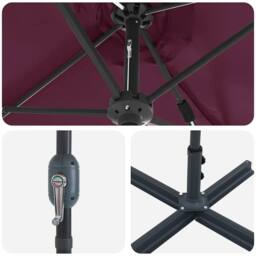 Berkfield Home Modern Garden Parasol Folding Bordeaux red 380 x 196 x 235 cm in Wine - thumbnail 9
