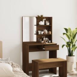 Berkfield Home Dressing Table with Mirror Brown Oak 74.5x40x141 cm - thumbnail 2