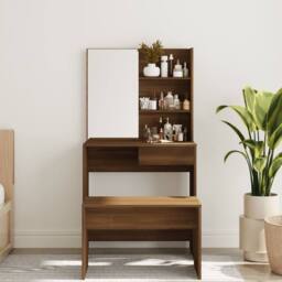 Berkfield Home Dressing Table with Mirror Brown Oak 74.5x40x141 cm - thumbnail 3