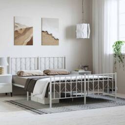 Berkfield Home Metal Bed Frame without Mattress with Footboard¬†White 193x203cm in White - Size: 193x203 cm - thumbnail 2