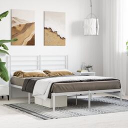 Berkfield Home Metal Bed Frame with Headboard White 150x200 cm King Size - thumbnail 3