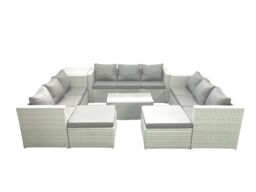 Fimous Rattan Garden Outdoor Furniture Set 11 Seater Garden Sofa Coffee Table Set with 2 Big Footstools Side Table Light Grey Mixed - thumbnail 1