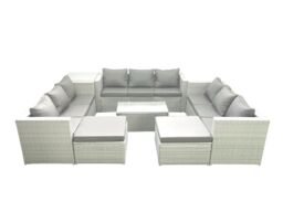Fimous Rattan Garden Outdoor Furniture Set 11 Seater Garden Sofa Coffee Table Set with 2 Big Footstools Side Table Light Grey Mixed - thumbnail 2