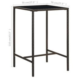 Berkfield Home Garden Bar Table Brown 70x70x110 cm Poly Rattan & Glass - Size: 70 x 70 x 110 cm - thumbnail 6