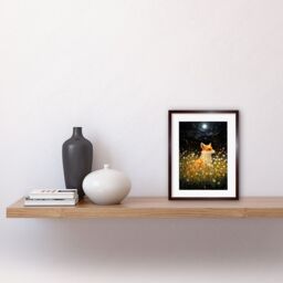 Artery8 Wall Art Print Watching the Fireflies Dance Happy Fox over a Wildflower Meadow Oil Painting Orange White Blue Full Moon Spring Night Dreamy - thumbnail 2