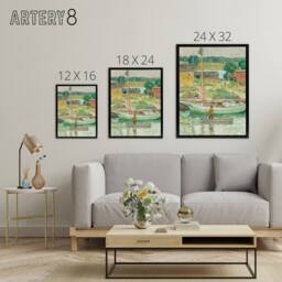 "Artery8 Oyster Sloop Sailboat in Cos Cob Harbour Hassam Framed Canvas Wall Art - Size: W12"" x H16""" - thumbnail 4